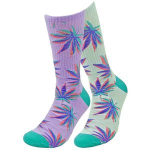Mens Purple & Green 2-Pack Marijuana Weed Leaf Novelty Crew Socks